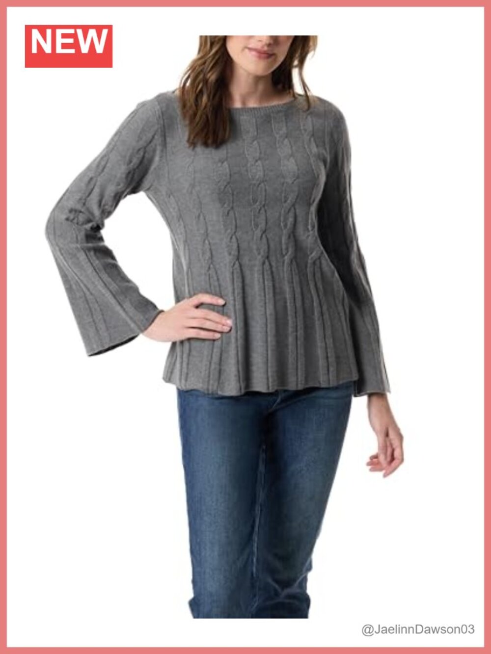 Boat Neck Cable Knit Sweater Loose Fit Pullover Hip Length